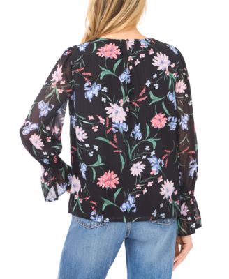 Women's Smocked Cuff Crewneck Blouse