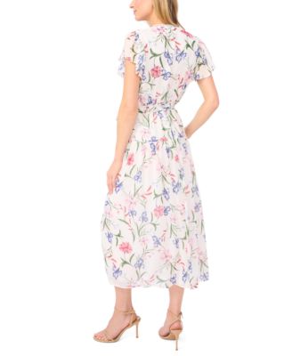 Women's Ruffle Detail Tie Neck Midi Dress