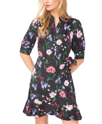 Women's Open Collar Ruffle Wrap Detail Short Dress