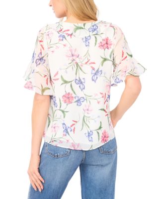 Women's Flutter Sleeve Ruffle Detail V-Neck Top