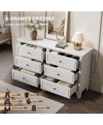 6 Drawer Dresser, Wooden Storage Chest of Drawers with Exquisite Metal Handles, Modern Drawer Organizer for Bedroom