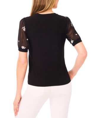 Women's Mixed Media Design Crewneck Top