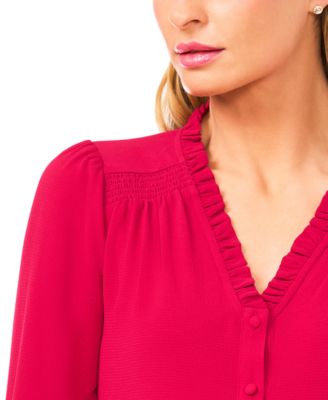 Women's Ruffled Button-Front 3/4-Sleeve Blouse