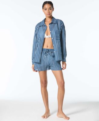 Women's Striped Cover-Up Swim Shirt