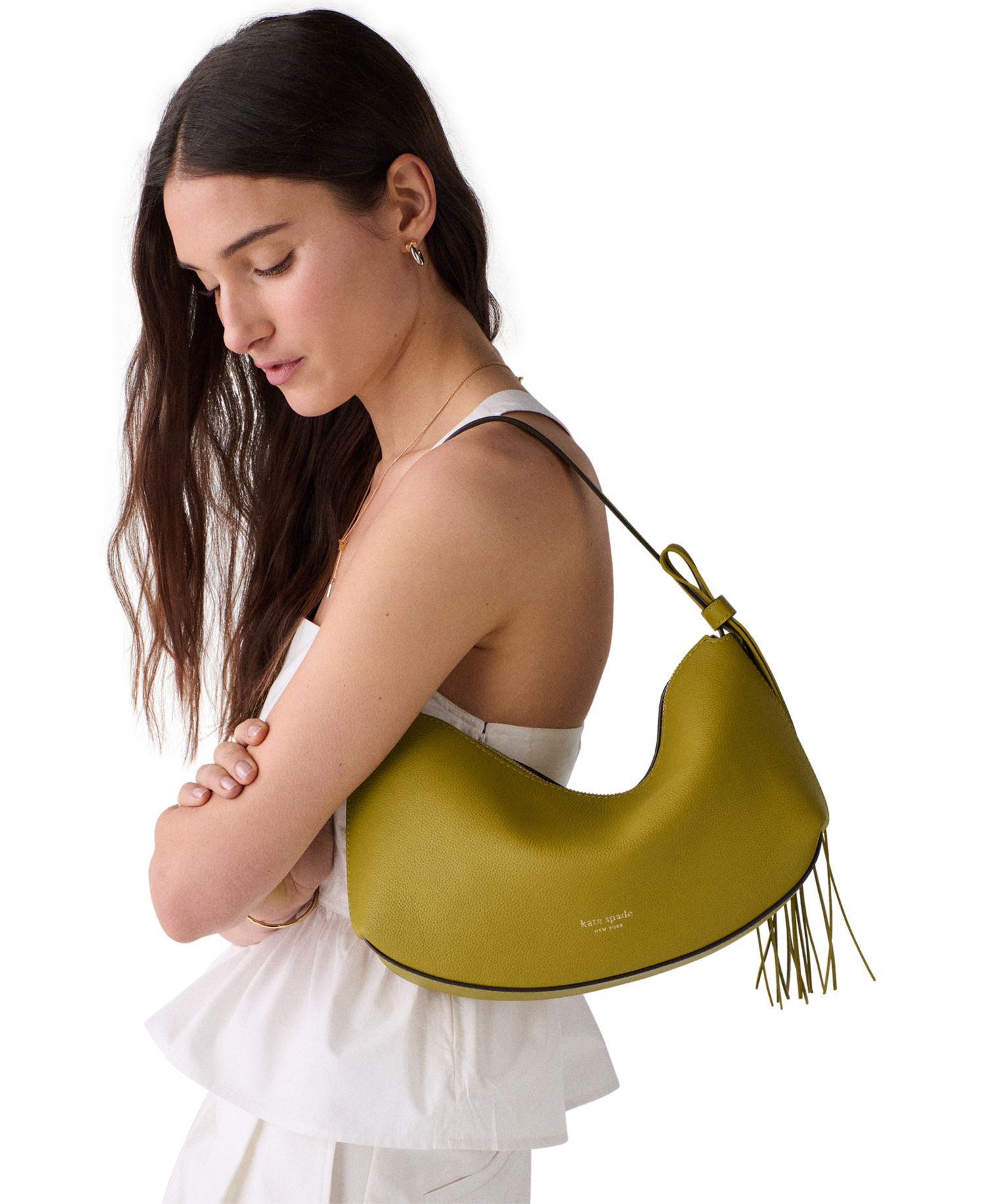 Loop Fringe Strap Pebbled Leather Medium Shoulder Bag