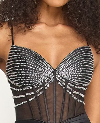 Juniors' V-Neck Illusion Gown