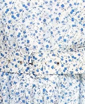 Juniors' Short Puff-Sleeve Drop Waist Dress