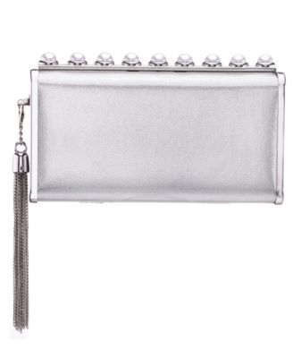 Crystal Ornamented Minaudiere Tassel Lift Lock Clutch