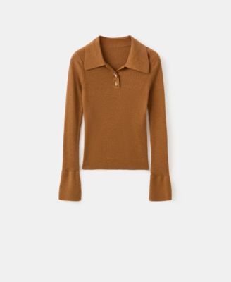 Women's Polo-Neck Ribbed Sweater