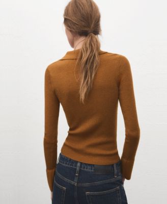 Women's Polo-Neck Ribbed Sweater