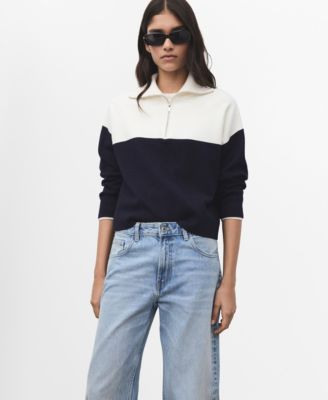Women's Bicolor High Collar Sweater