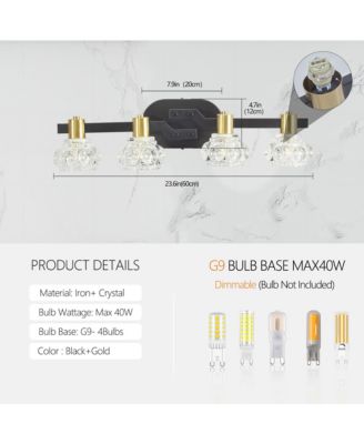 24" Vintage 4-Light Wall Sconce with Clear Crystal Shades, Iron Finish Vanity Light Fixture for Bathroom or Hallway (No Bulbs)