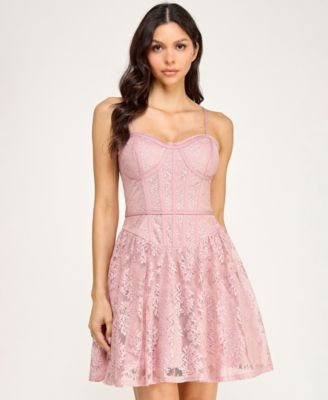 Juniors' Sweetheart Neck Sleeveless Lace Corset Dress