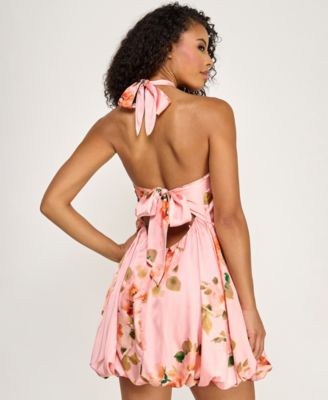 Juniors' Floral Halter Neck Short Dress