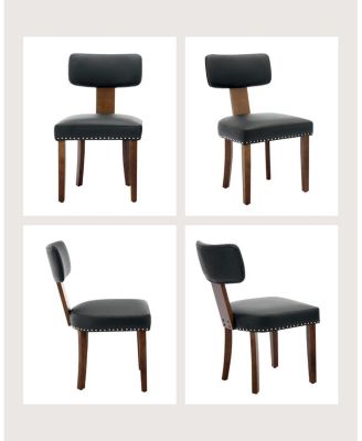 Set of 4 Modern Leather Upholstered Dining Chairs, Hardwood Frame Backrest Kitchen Side Chairs