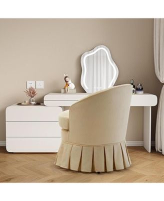 Mid Century Modern Upholstered Arm Chair, Tall Back Vanity Stool with Side Pockets & Wood Legs, Multi-Use for Makeup Desk Piano