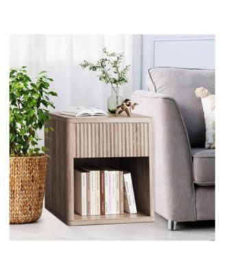 Set of 2 Mid Century Fluted Wood Nightstands, Modern Farmhouse Drawer Storage End Table for Bedroom