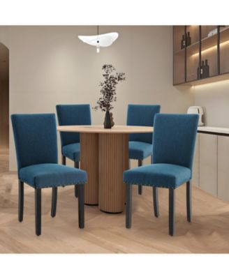 Set of 4 Linen Upholstered Parsons Dining Chairs, Nailhead Trim Design Kitchen & Dining Room Seating