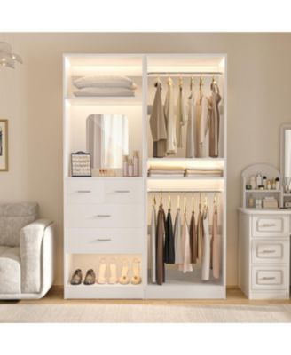 Set of 2 Free-standing Closet System with Drawers and Hanging Rods for Reach-in/ Walk-in Closet