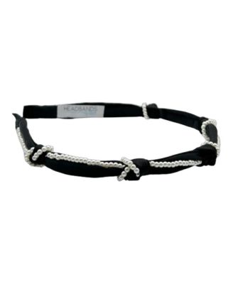 Women's Knotted Satin Headband - Black Pearl