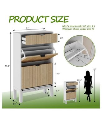 Shoe Storage Cabinet with 2 Flip Drawers, Farmhouse Fluted Shoe Organizer with Metal Legs, Freestanding Hidden Slim Narrow Shoe Rack