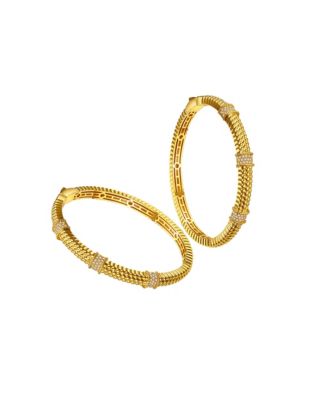 Timeless 14k Gold Plated 3D Textured CZ Bangle Bracelet