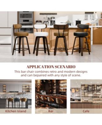 26 inches Swivel Bar Stools Set of 3, Counter Height Bar Stools with Faux Leather Upholstered Pad Wood Back for Kitchen Island, Cafe