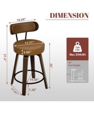 26 inches Swivel Bar Stools Set of 3, Counter Height Bar Stools with Faux Leather Upholstered Pad Wood Back for Kitchen Island, Cafe
