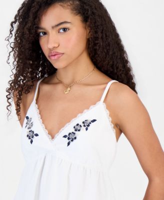 Madden Girl Juniors' Embellished Hibiscus V-Neck Tank - Macy's