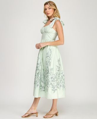 Juniors' Tie Shoulder Fit & Flare Midi Dress