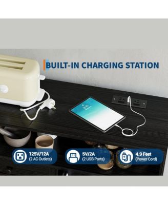 Farmhouse Black Sideboard Buffet Cabinet with Storage Shelf and Built-in Charging Station, 51-inch Large Coffee Bar Hutch