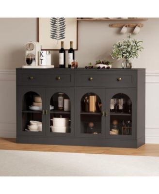 55-Inch Wide Farmhouse Sideboard Buffet Cabinet with 4 Acrylic Doors and 2 Drawers, Wooden Console Table for Kitchen or Living Room