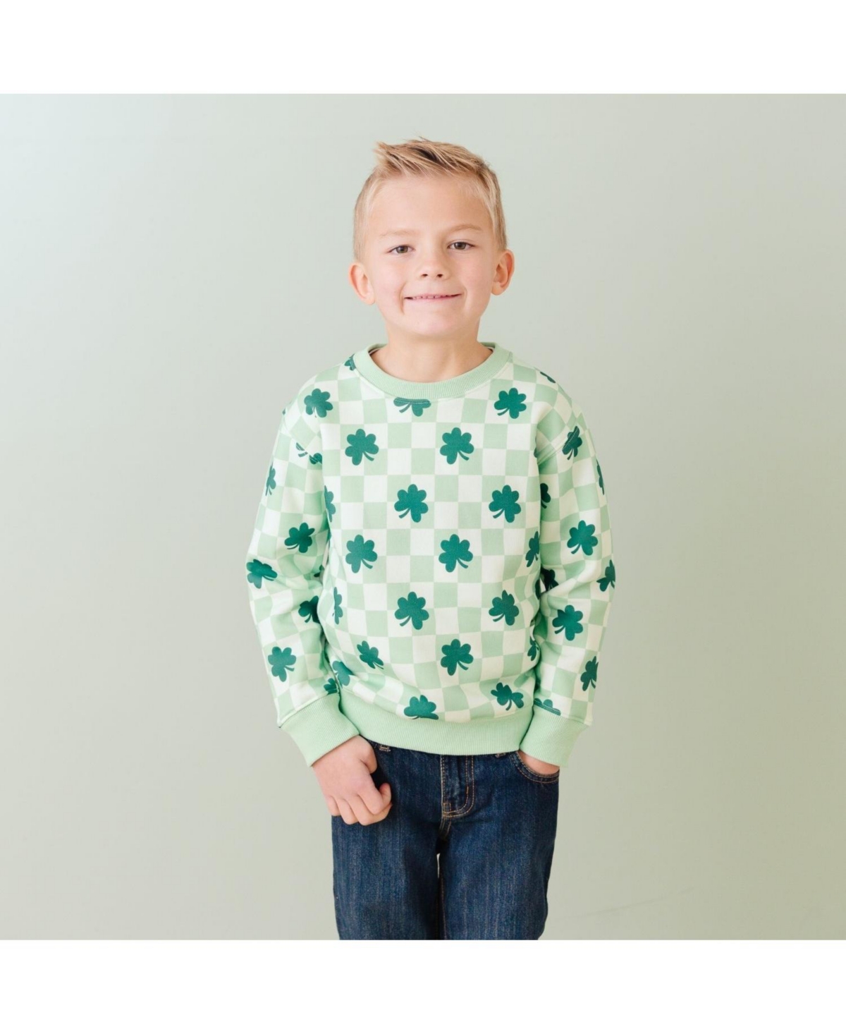 Sweet Wink Toddler Boys Shamrock Checkered St. Patrick's Day Sweatshirt