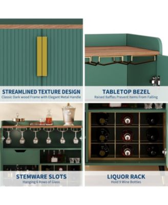 Modern Small Sideboard Buffet Cabinet with Fluted Doors, Wine Bar & Coffee Bar Liquor Cabinet with Wine Rack and Glass Holders