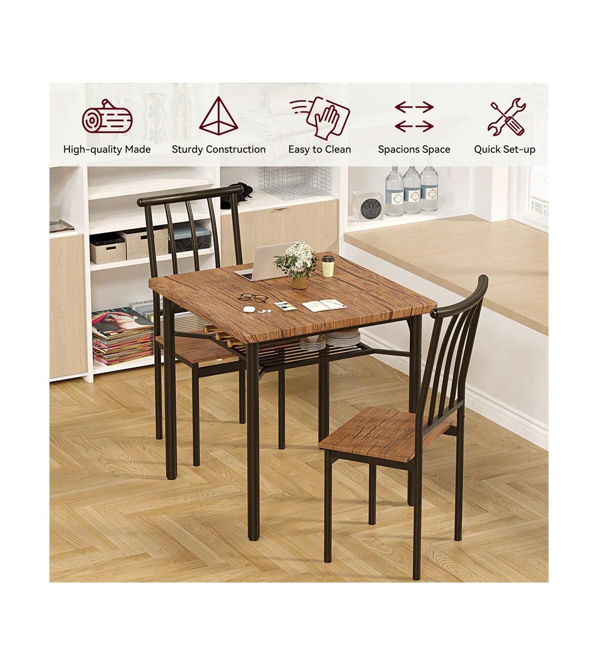 Gaomon Kitchen Table Dining Table Set 3 Piece Dining Table Set For 2 Square Kitchen Table Set for Dining Room, Home Office