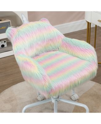 Fluffy Unicorn Office Chair with Mid-Back Armrest Support Rainbow Design