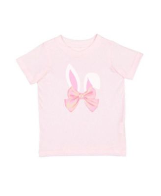 Little Girls Bunny Bow Easter Short Sleeve T-Shirt