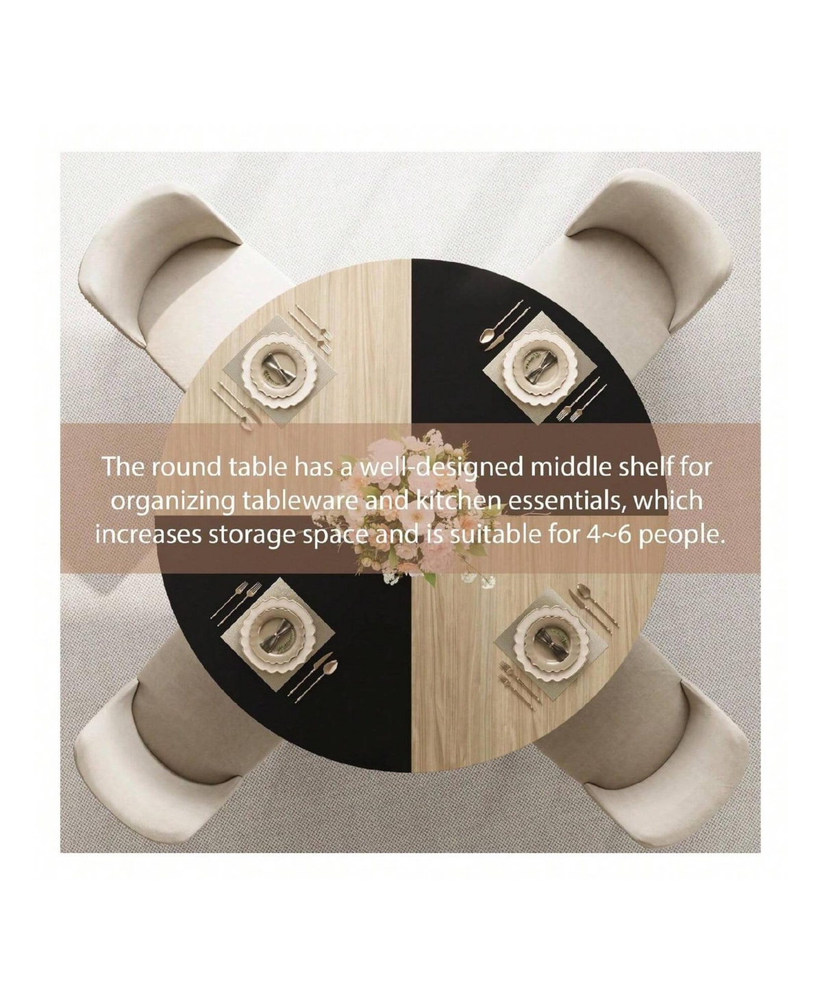 Gaomon Kitchen Table 42inch Round Farmhouse Dining Table For 4 6 People Rustic Wood Kitchen Table for Dining Room