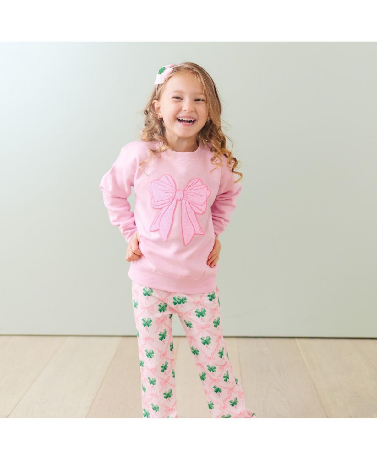 Draft - Sweet Wink Toddler Girls Pink Bow Sequin Patch Sweatshirt