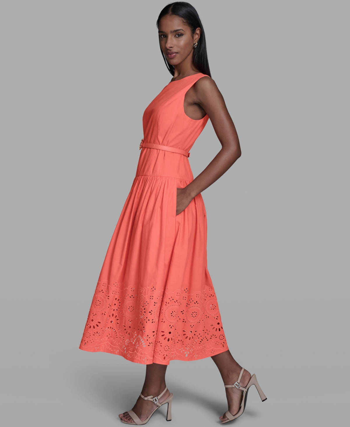 Karl Lagerfeld Paris Women's Embroidered Drop Waist Midi Dress