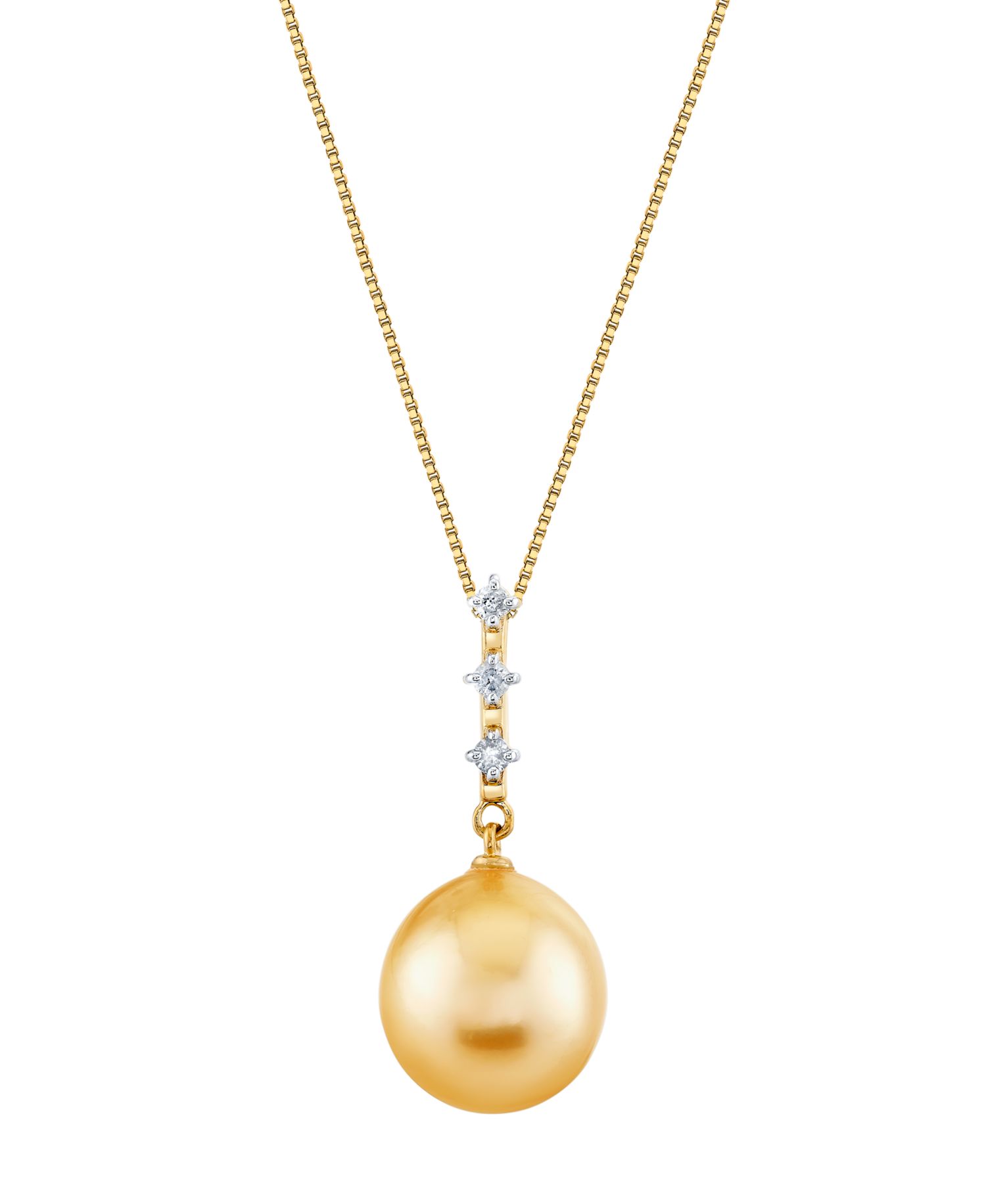 Cultured Golden South Sea Pearl (11mm) & Diamond Accent Pendant Necklace in 10k Yellow Gold