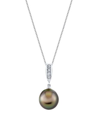 Cultured Tahitian Pearl (10mm) & Diamond Accent Necklace in 14k White Gold