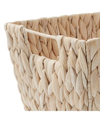 Set of 4 Whitewash Water Hyacinth Baskets with Handles, 12x9x6 Storage Bins for Shelves, Blankets & Laundry