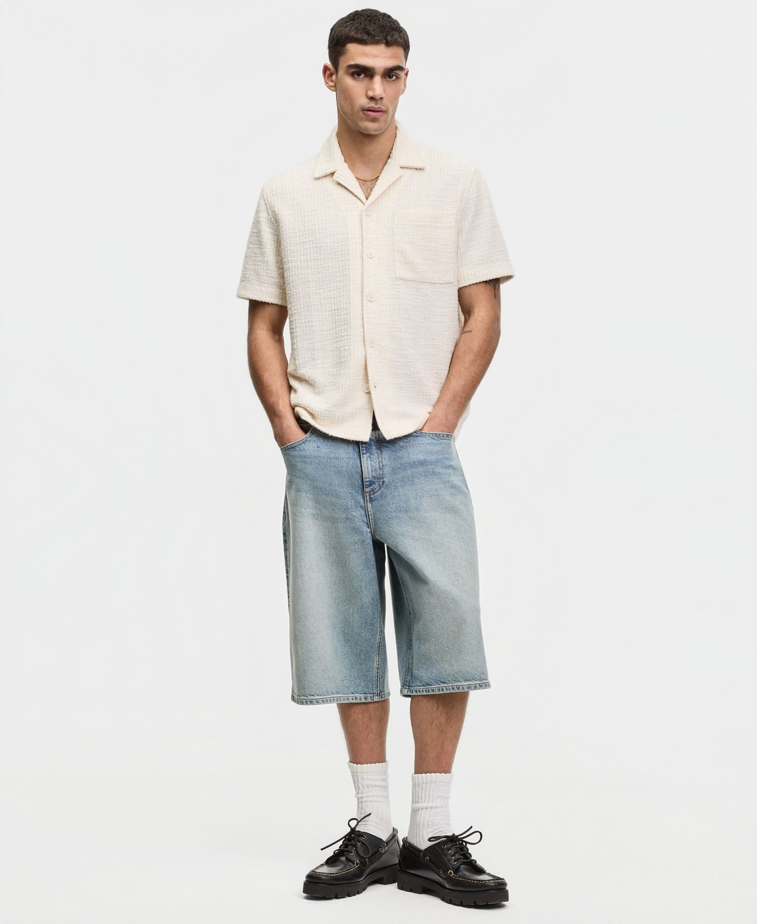 Men's Relaxed-Fit Boucle Short-Sleeve Camp Shirt
