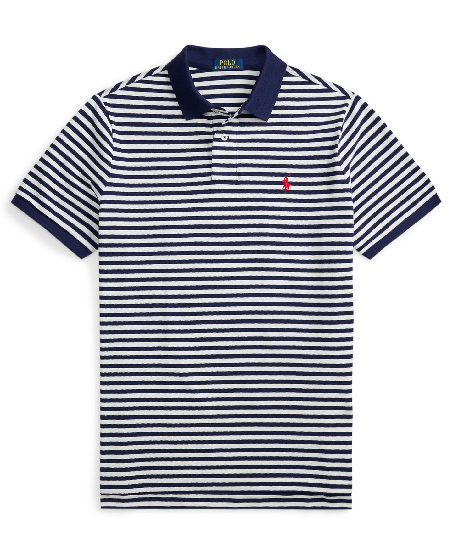 Мужская сетчатая рубашка-поло Polo Ralph Lauren классического кроя в полоску, цвет: Тёмно-синий / Белый — фото 5