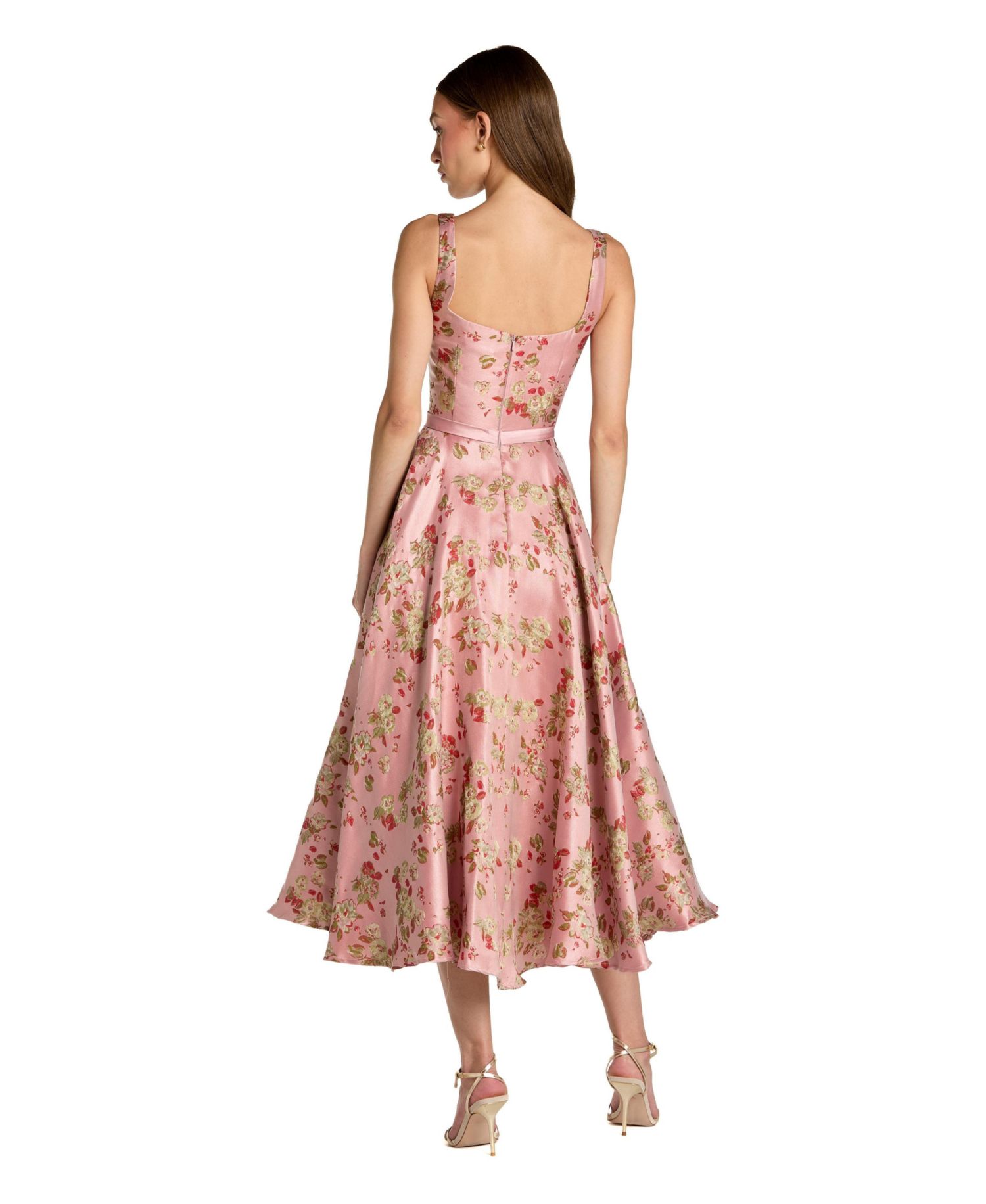 Petite Pink Floral Brocade Square-Neck Midi Dress