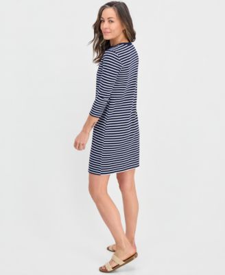 Petite Striped Knit Envelope-Neck 3/4-Sleeve Dress