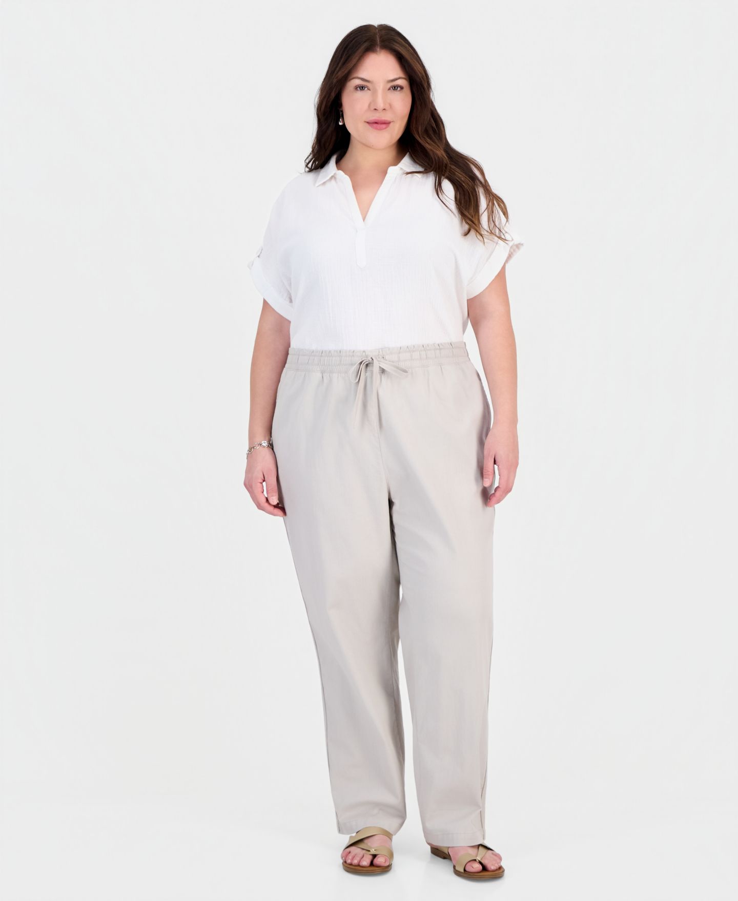 Женские брюки Style & Co Plus Size Straight-Leg Pull-On, цвет: Серо-бежевый — фото 1