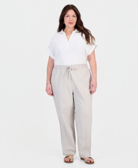 Женские брюки Style & Co Plus Size Straight-Leg Pull-On, цвет: Серо-бежевый