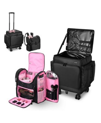 Rolling Makeup Train Case Soft Sided Travel Cosmetic Organizer Storage with Travel Make Bag Backpack